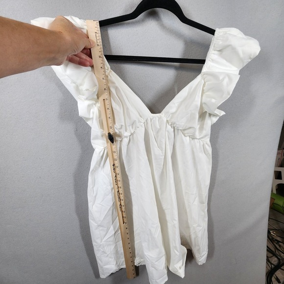 SHEIN X Dress Womens Large White Ruffle Sleeve Tie Back Mini Babydoll Style - Picture 6 of 14
